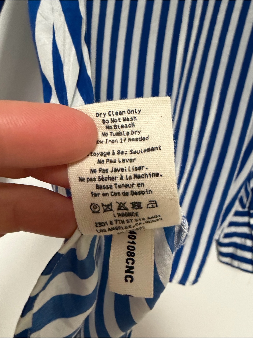 24H SALE - L'AGENCE Silk Blue and White Vertical Stripe Button-Down Shirt Small - Picture 6 of 10